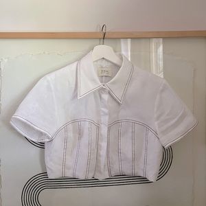 DISSH CHAI WHITE LINEN PANELLED SHIRT US size 4